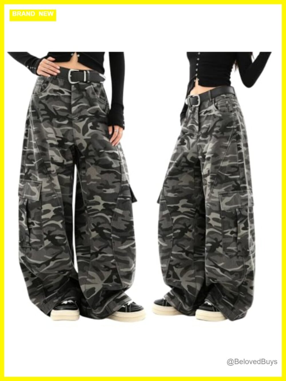 Baggy Camo Cargo Jeans High Rise Wide Leg Barrel Fit